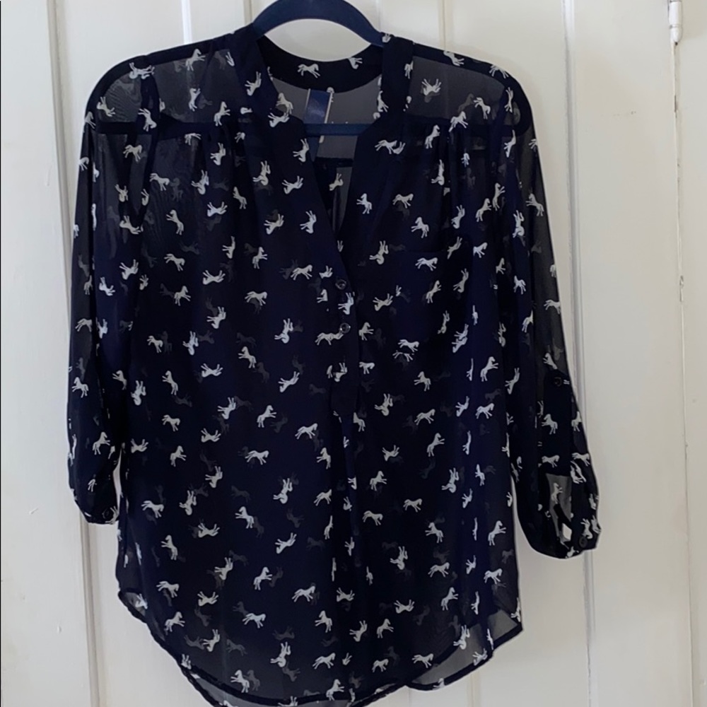 Navy horse print blouse